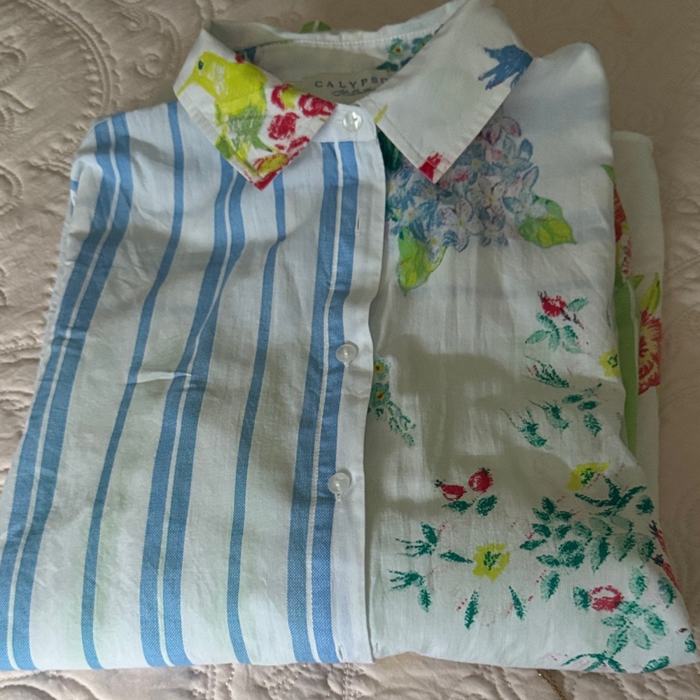 Calypso Floral and Striped Button-Up Shirt